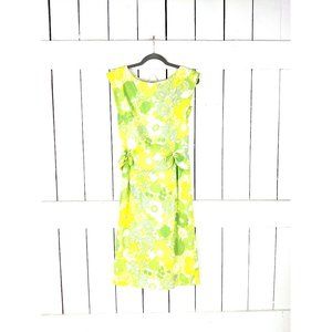 Vintage Jeanette Alexander lime green floral sleeveless 60s midi dress